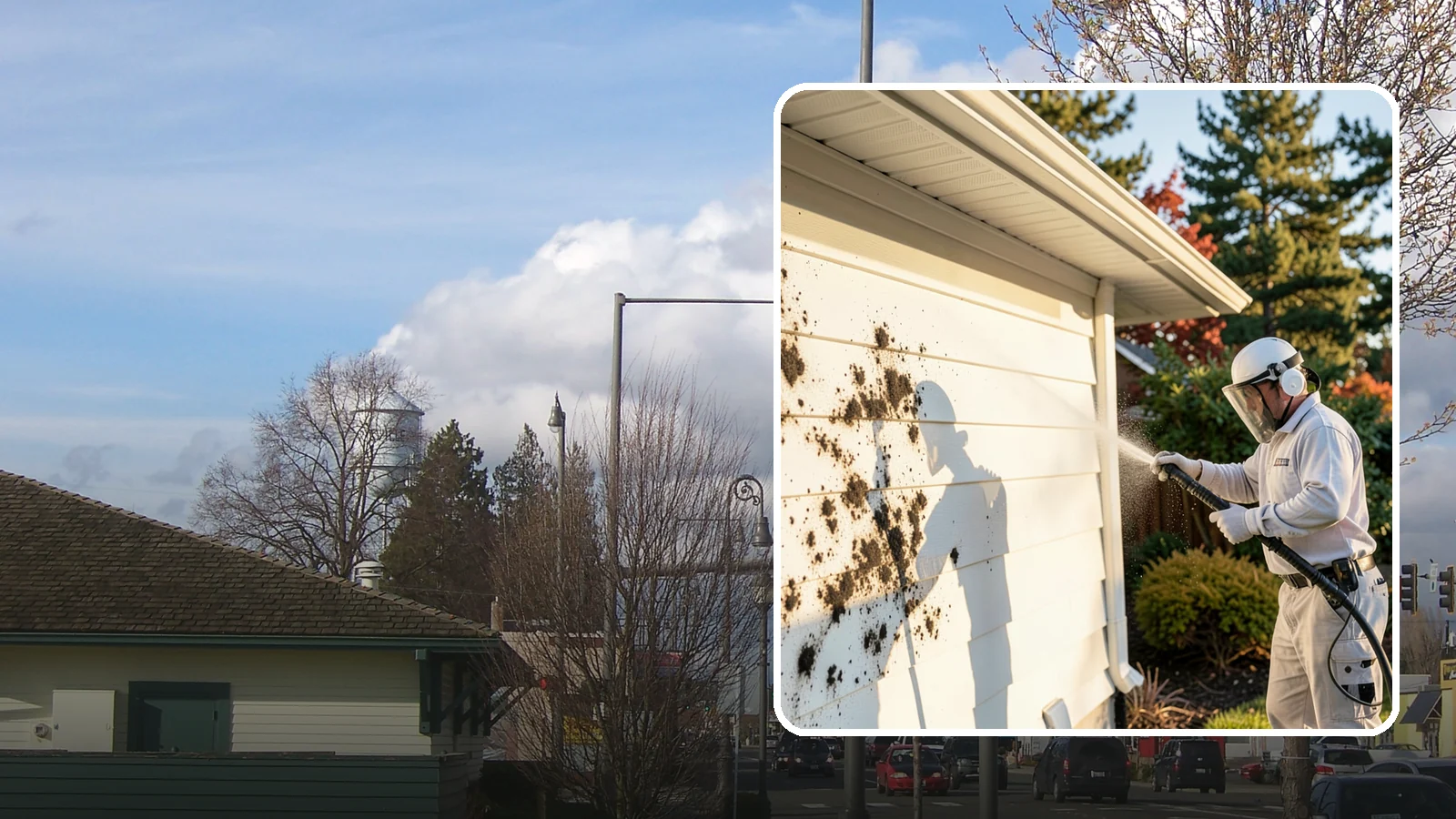 House Mold Removal in Marysville, Snohomish County, WA - House mold removal treats the darker mold colonies that take hold on damp siding in our shaded, consistently wet conditions.