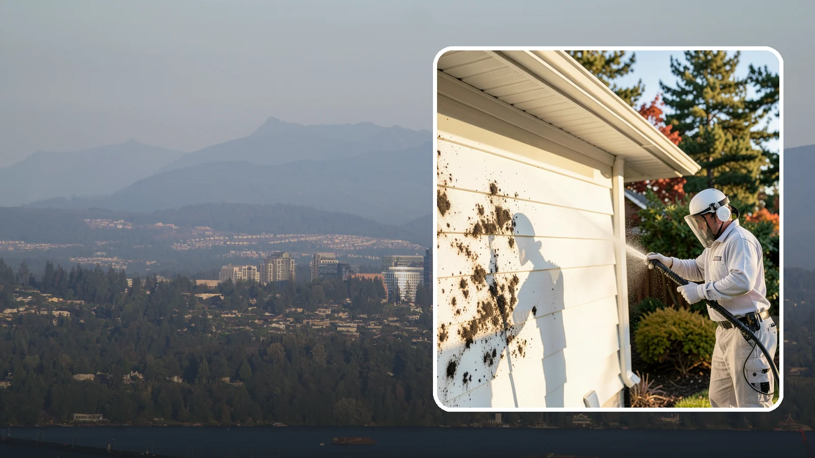 House Mold Removal in Medina, King County, WA - House mold removal treats the darker mold colonies that take hold on damp siding in our shaded, consistently wet conditions.