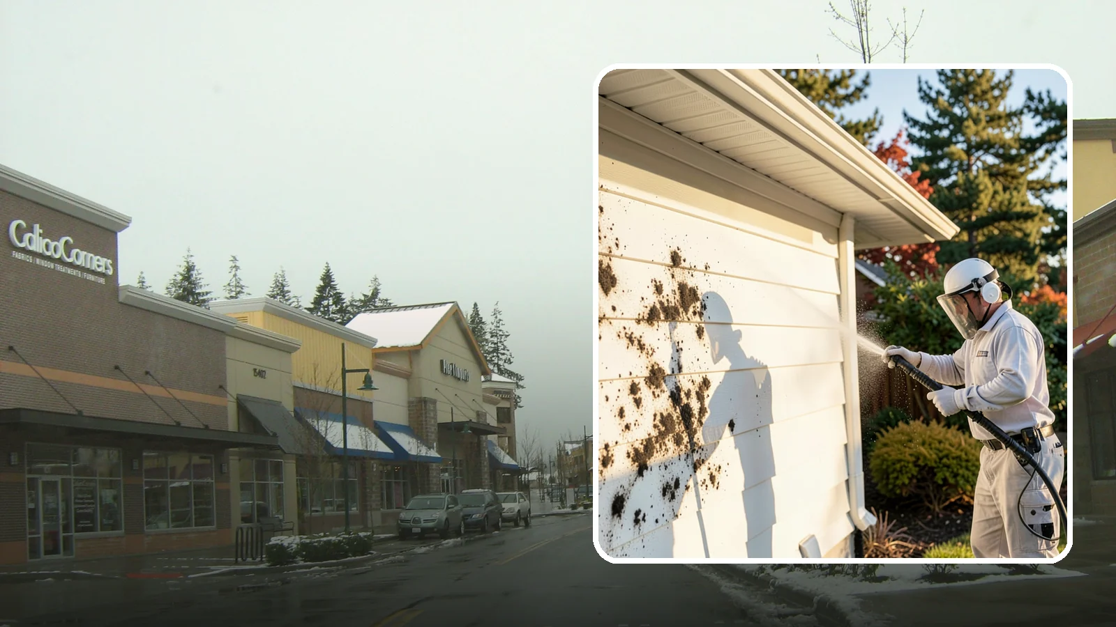 House Mold Removal in Mill Creek, Snohomish County, WA - House mold removal treats the darker mold colonies that take hold on damp siding in our shaded, consistently wet conditions.
