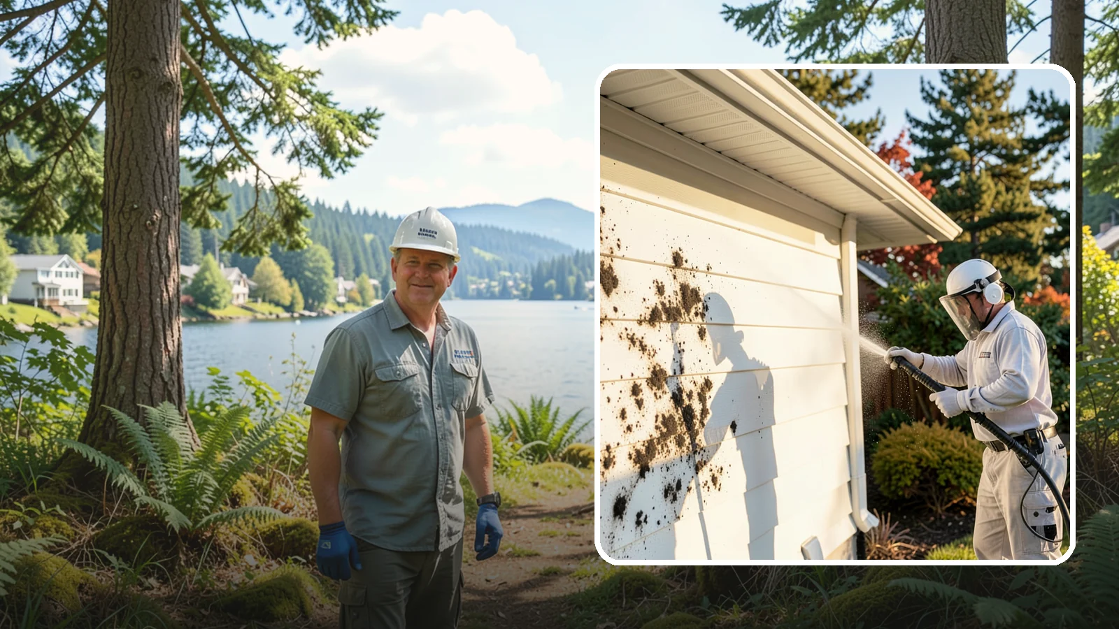 House Mold Removal in Milton, King County, WA - House mold removal treats the darker mold colonies that take hold on damp siding in our shaded, consistently wet conditions.