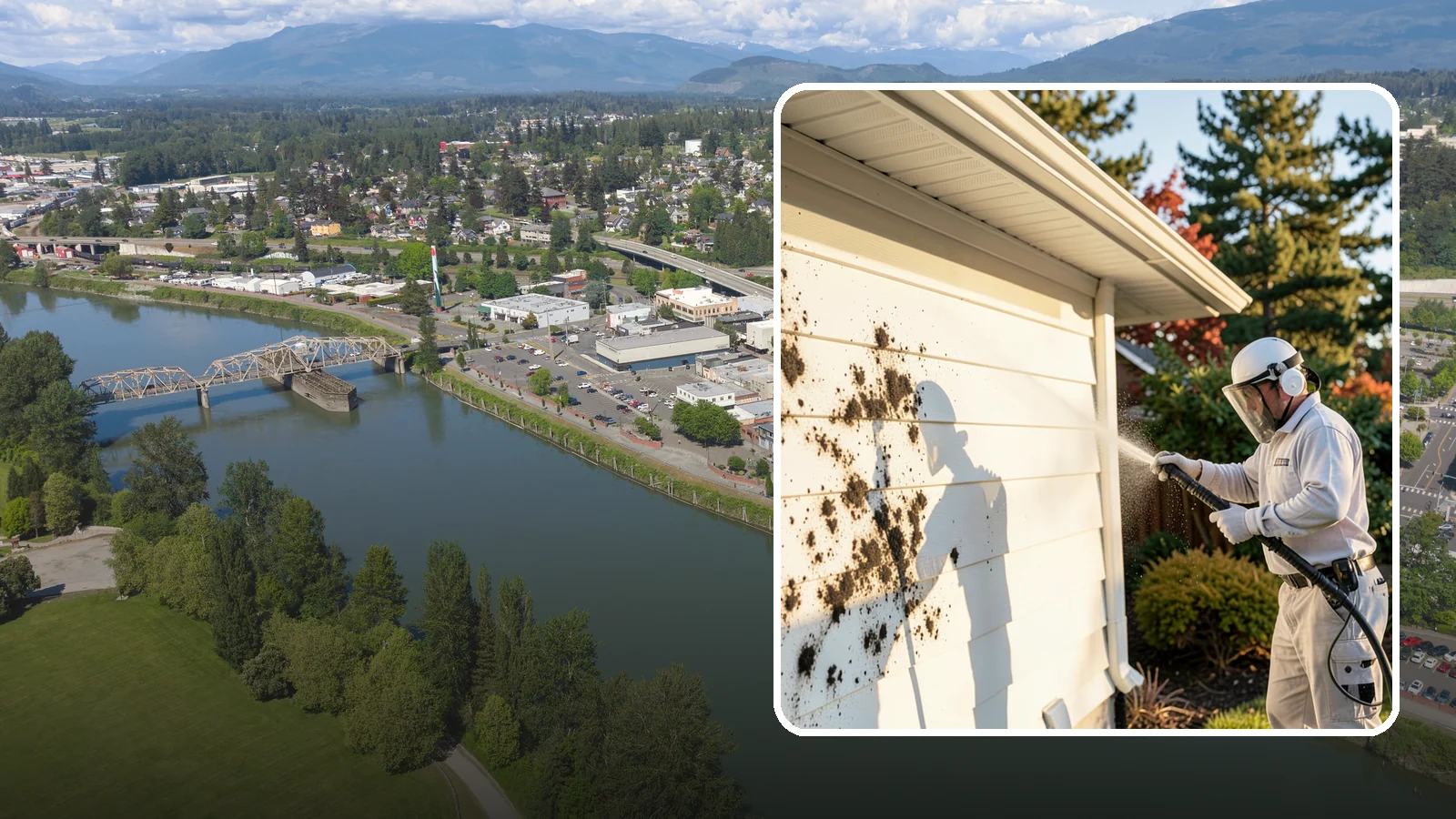 House Mold Removal in Mount Vernon, Skagit County, WA - House mold removal treats the darker mold colonies that take hold on damp siding in our shaded, consistently wet conditions.
