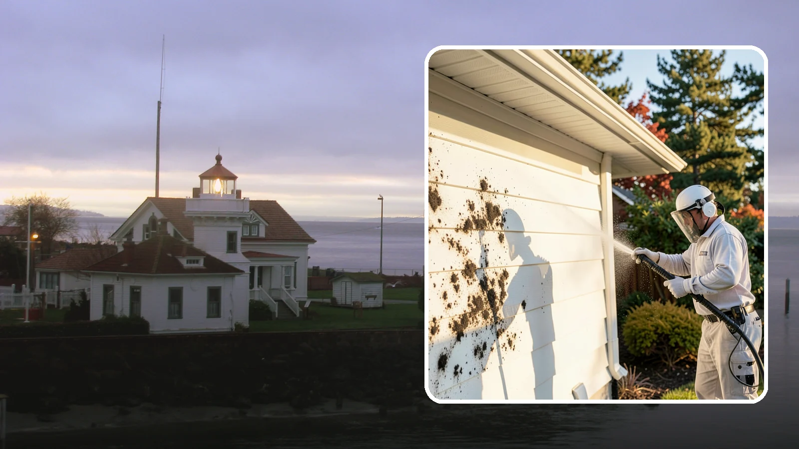House Mold Removal in Mukilteo, Snohomish County, WA - House mold removal treats the darker mold colonies that take hold on damp siding in our shaded, consistently wet conditions.