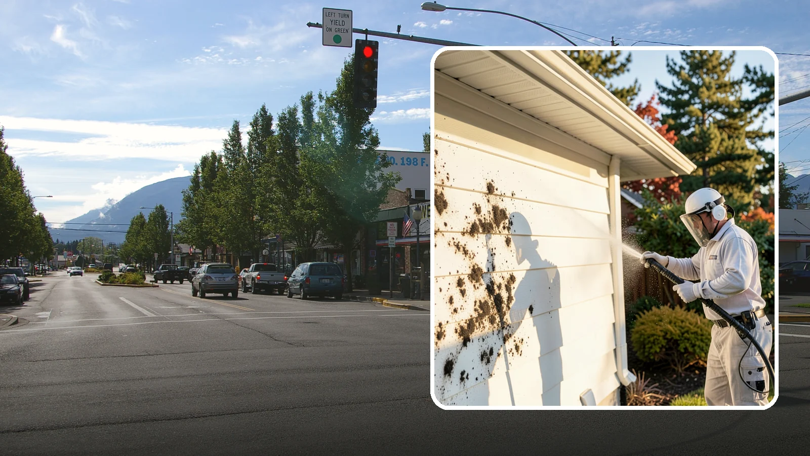 House Mold Removal in North Bend, King County, WA - House mold removal treats the darker mold colonies that take hold on damp siding in our shaded, consistently wet conditions.