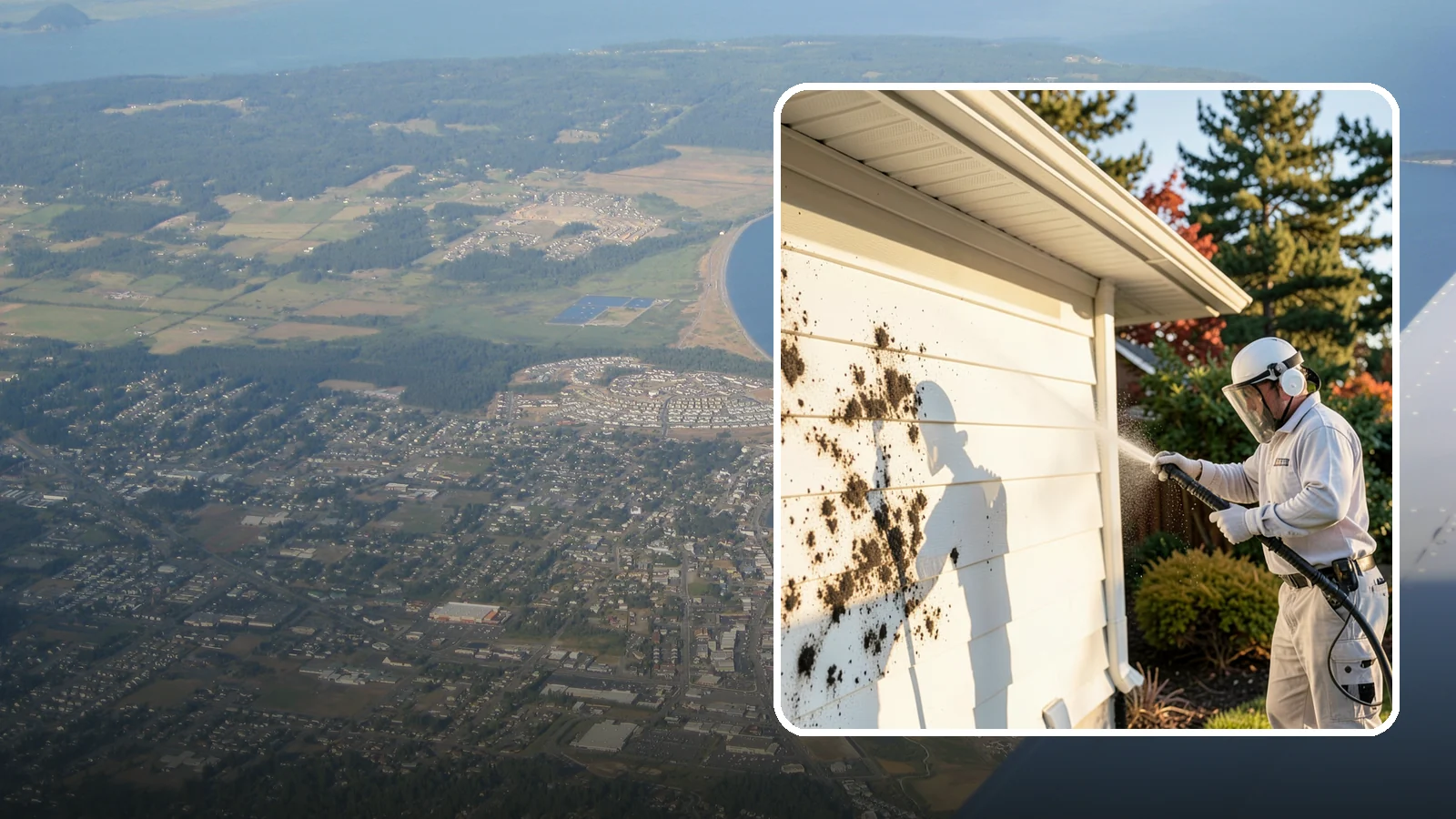 House Mold Removal in Oak Harbor, Island County, WA - House mold removal treats the darker mold colonies that take hold on damp siding in our shaded, consistently wet conditions.