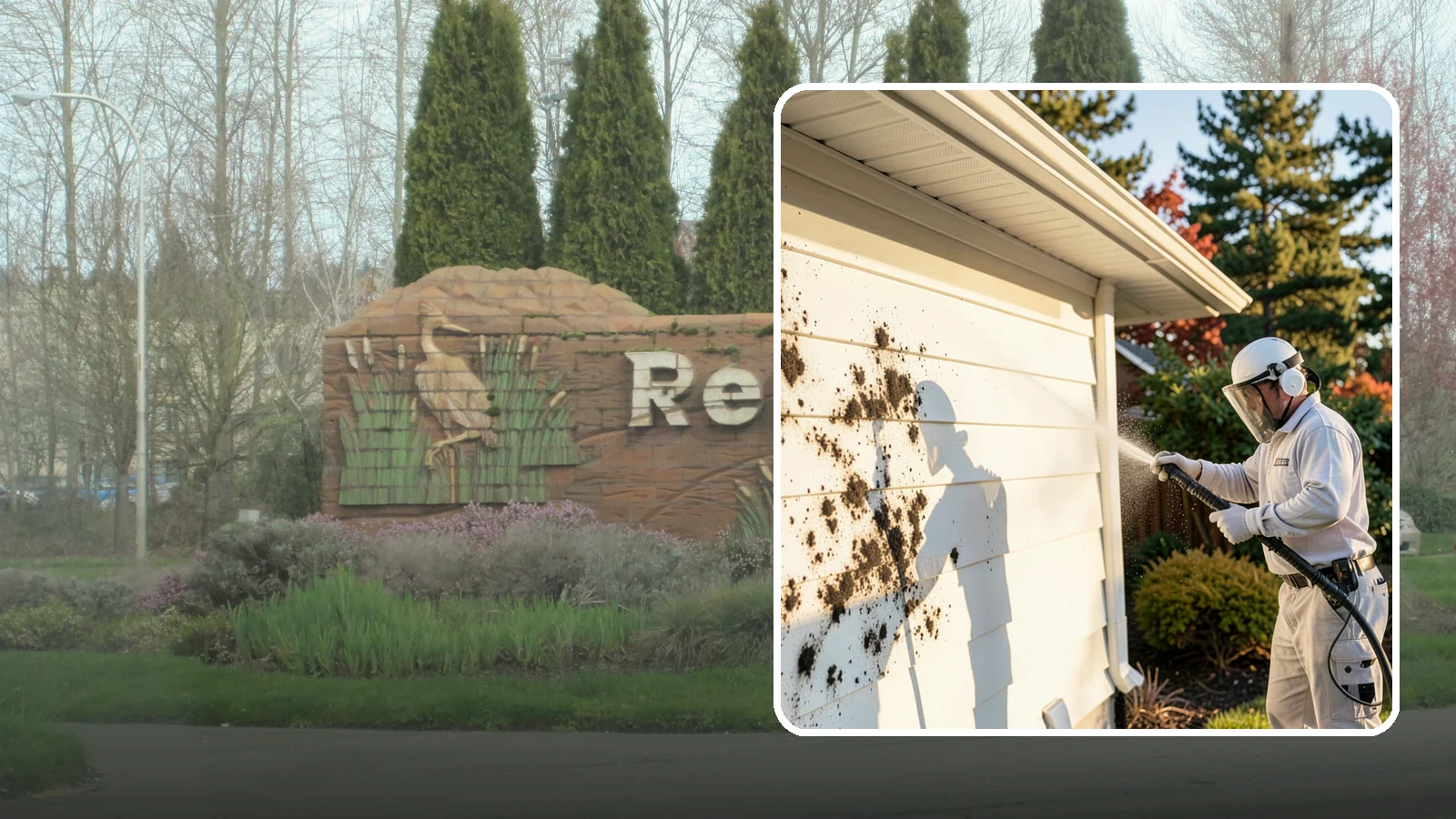 House Mold Removal in Renton, King County, WA - House mold removal treats the darker mold colonies that take hold on damp siding in our shaded, consistently wet conditions.
