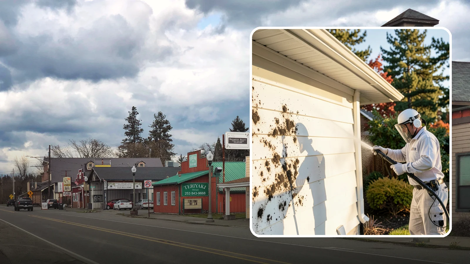 House Mold Removal in Roy, Pierce County, WA - House mold removal treats the darker mold colonies that take hold on damp siding in our shaded, consistently wet conditions.