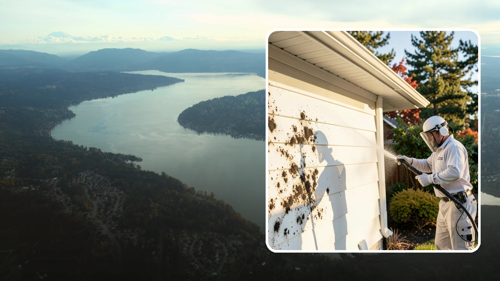 House Mold Removal in Sammamish, King County, WA - House mold removal treats the darker mold colonies that take hold on damp siding in our shaded, consistently wet conditions.