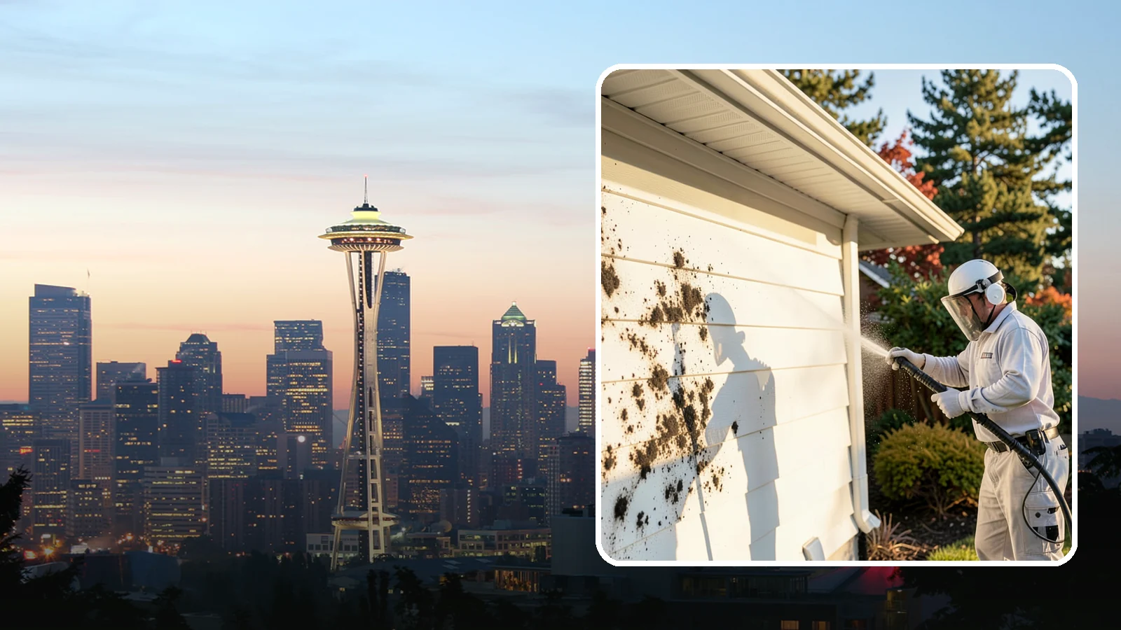 House Mold Removal in Seattle, King County, WA - House mold removal treats the darker mold colonies that take hold on damp siding in our shaded, consistently wet conditions.