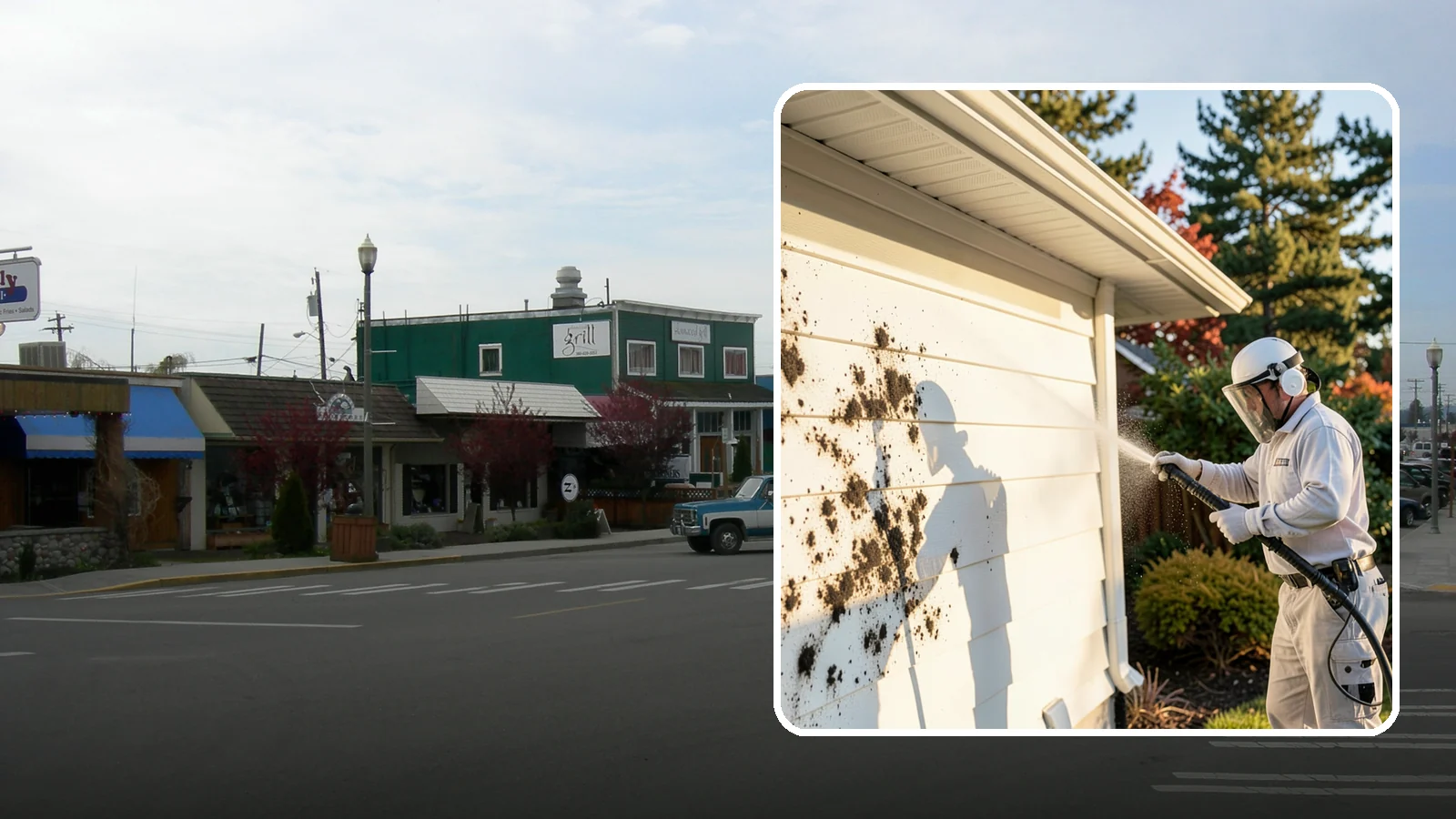House Mold Removal in Stanwood, Snohomish County, WA - House mold removal treats the darker mold colonies that take hold on damp siding in our shaded, consistently wet conditions.