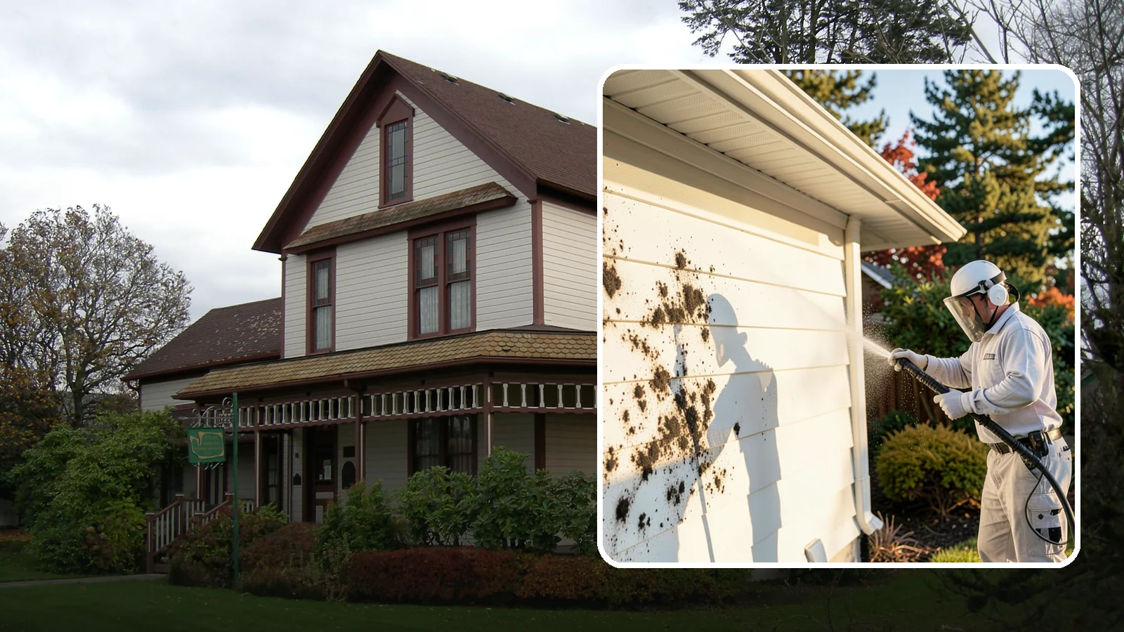 House Mold Removal in Sumner, Pierce County, WA - House mold removal treats the darker mold colonies that take hold on damp siding in our shaded, consistently wet conditions.