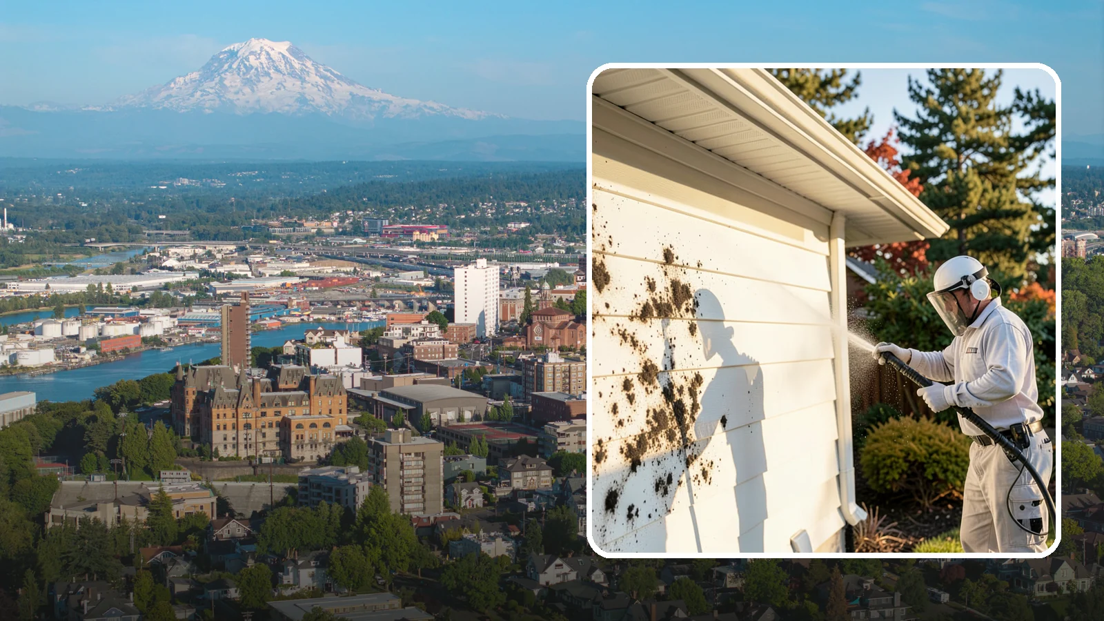 House Mold Removal in Tacoma, Pierce County, WA - House mold removal treats the darker mold colonies that take hold on damp siding in our shaded, consistently wet conditions.