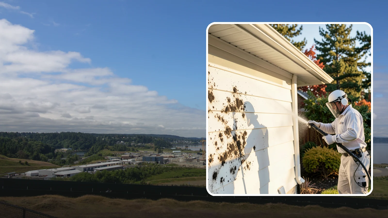 House Mold Removal in University Place, Pierce County, WA - House mold removal treats the darker mold colonies that take hold on damp siding in our shaded, consistently wet conditions.