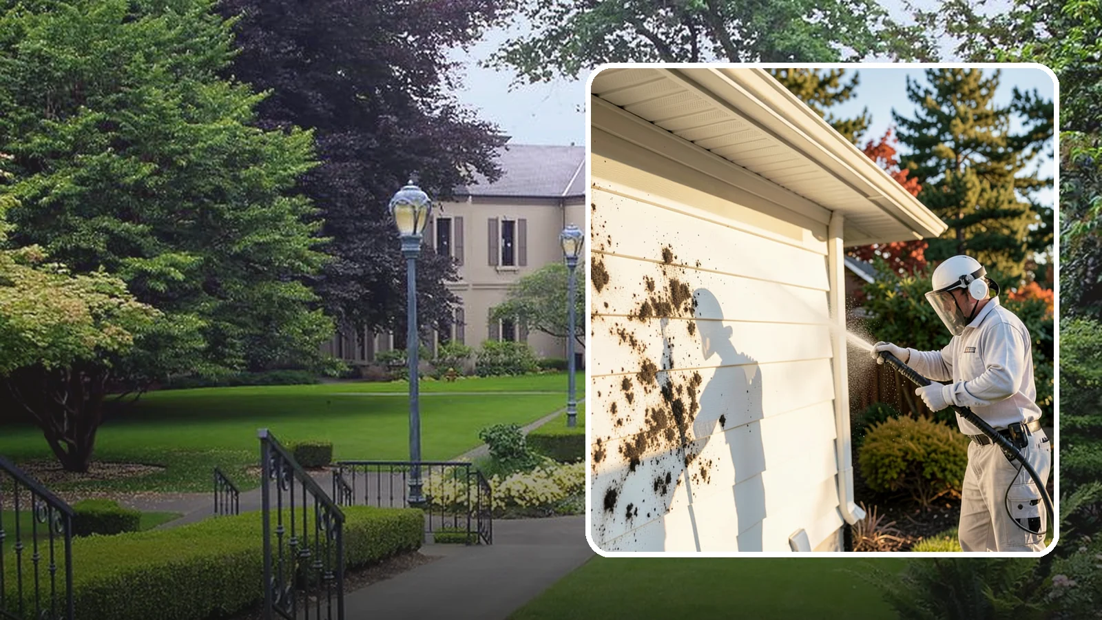 House Mold Removal in Woodinville, King County, WA - House mold removal treats the darker mold colonies that take hold on damp siding in our shaded, consistently wet conditions.