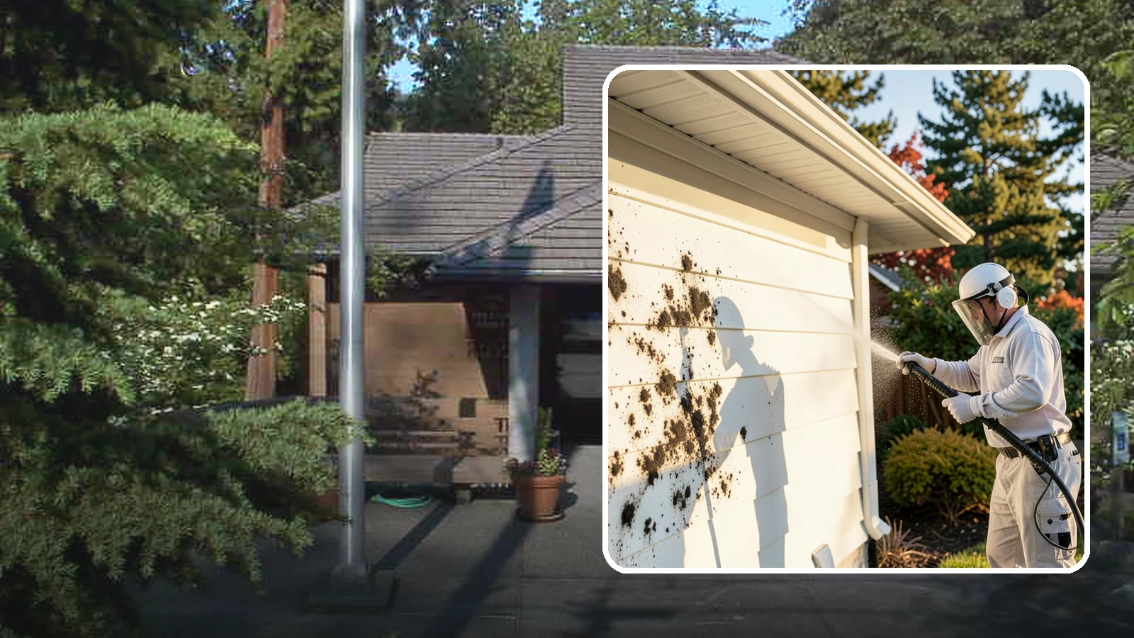 House Mold Removal in Yarrow Point, King County, WA - House mold removal treats the darker mold colonies that take hold on damp siding in our shaded, consistently wet conditions.