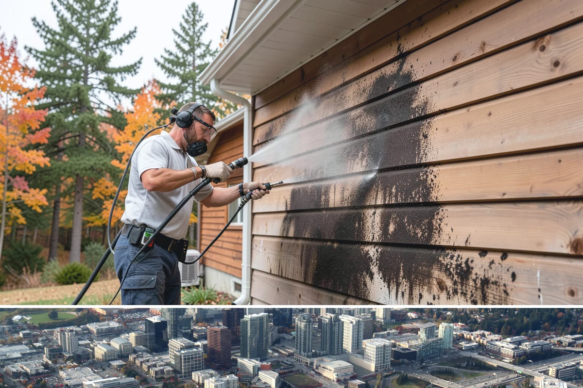 House Wash & Roof Cleaning Package in Bellevue, King County, WA - Book this package in late spring or summer when a stretch of dry days lets both surfaces cure clean.