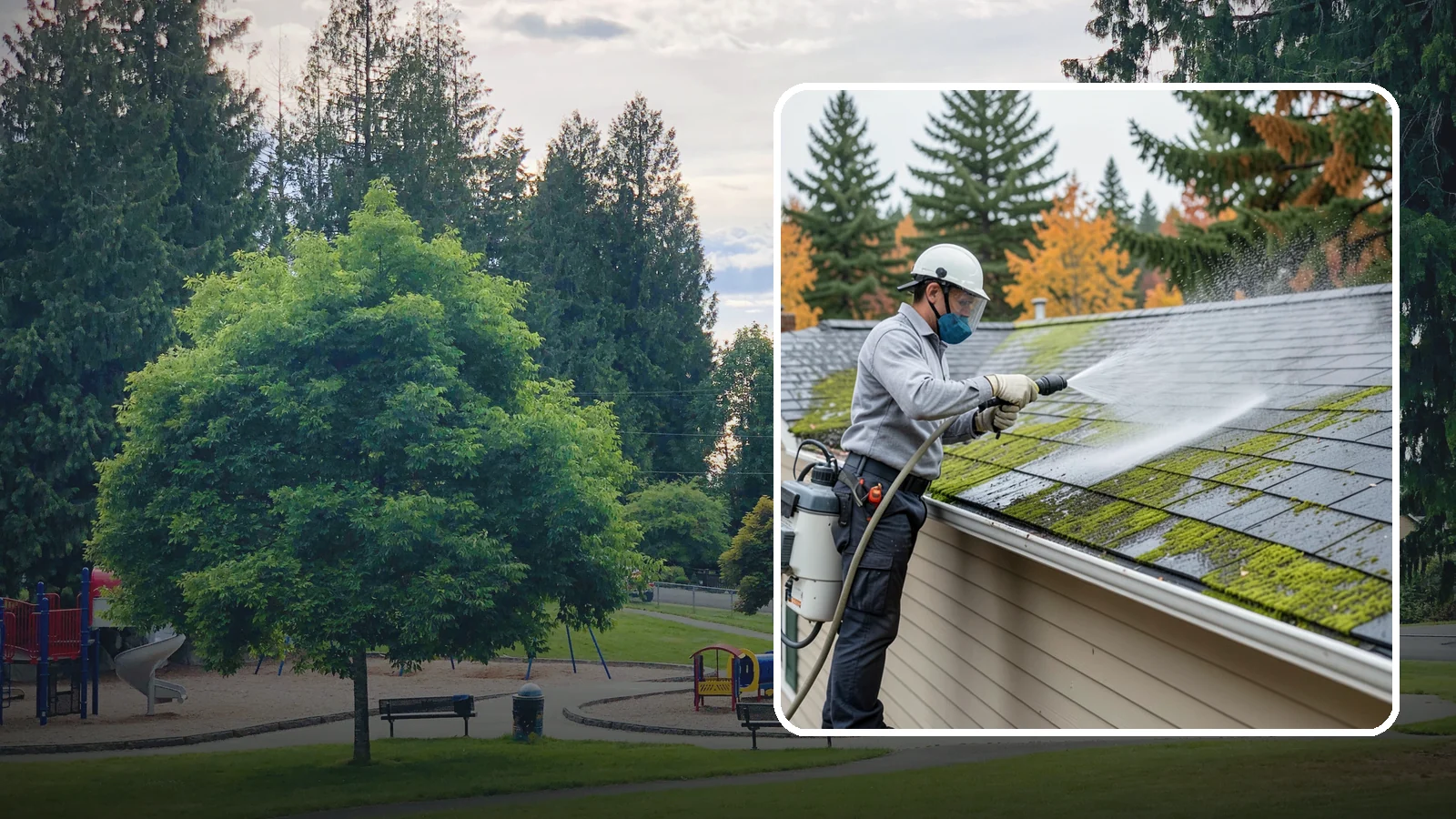House Wash & Roof Cleaning Package in Bonney Lake, Pierce County, WA - We combine a full house soft wash with a roof cleaning to tackle the two biggest algae targets on your Washington home in one...