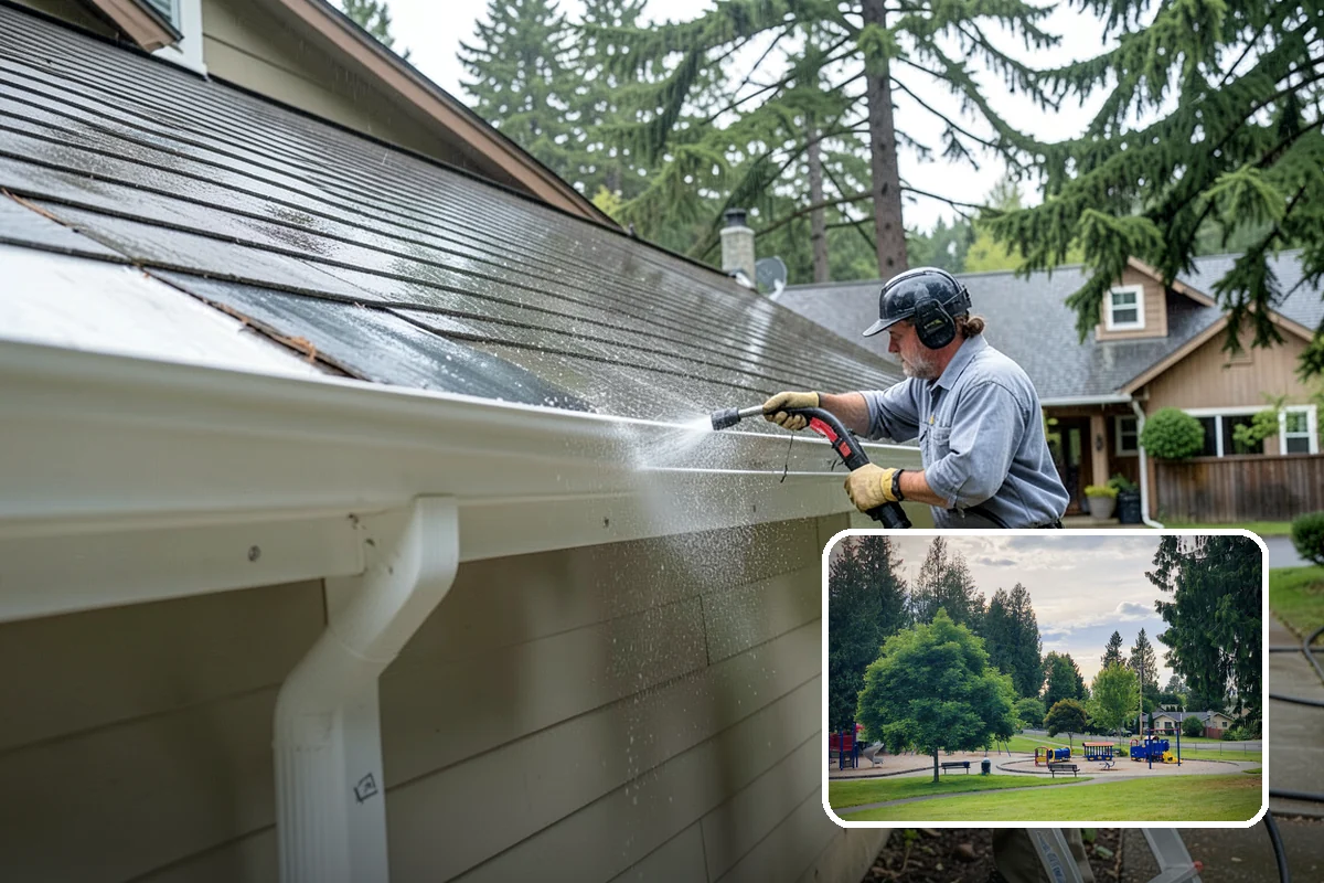 House Wash & Roof Cleaning Package in Bonney Lake, Pierce County, WA - Addresses the two fastest-greening surfaces in one trip