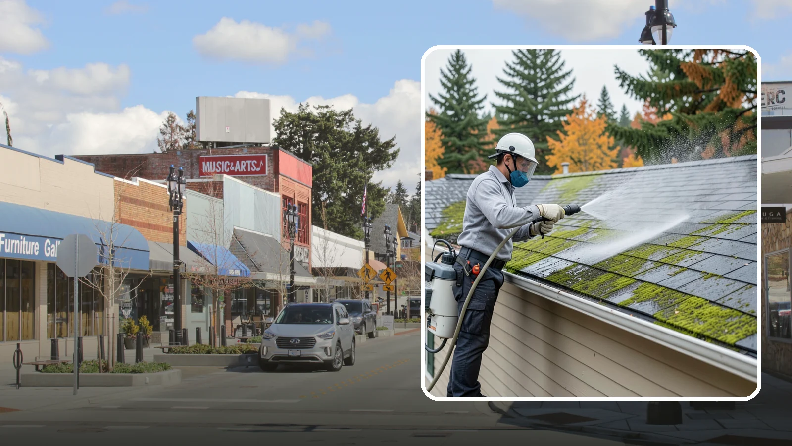 House Wash & Roof Cleaning Package in Bothell, King County, WA - We combine a full house soft wash with a roof cleaning to tackle the two biggest algae targets on your Washington home in one...