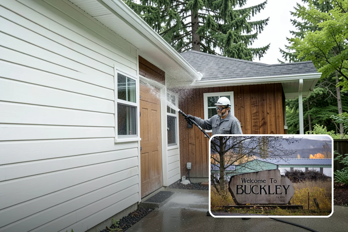 House Wash & Roof Cleaning Package in Buckley, Pierce County, WA - Addresses the two fastest-greening surfaces in one trip