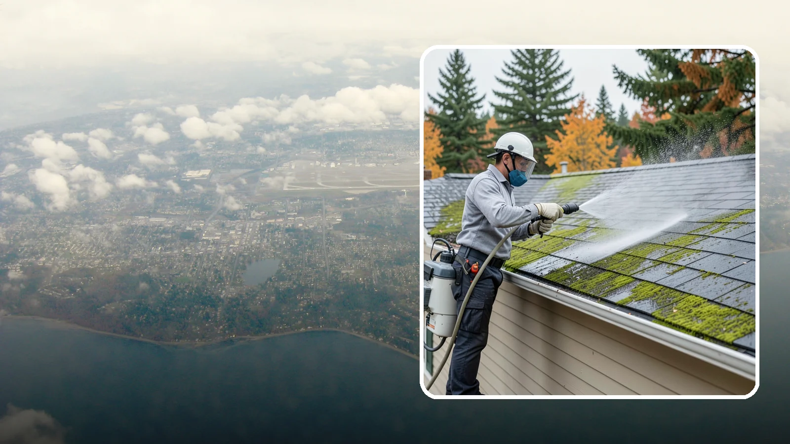 House Wash & Roof Cleaning Package in Burien, King County, WA - We combine a full house soft wash with a roof cleaning to tackle the two biggest algae targets on your Washington home in one...