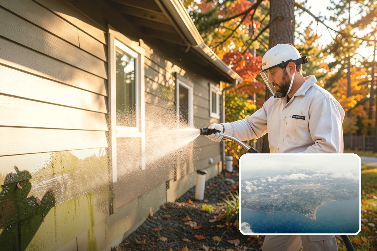 House Wash & Roof Cleaning Package in Burien, King County, WA - Addresses the two fastest-greening surfaces in one trip
