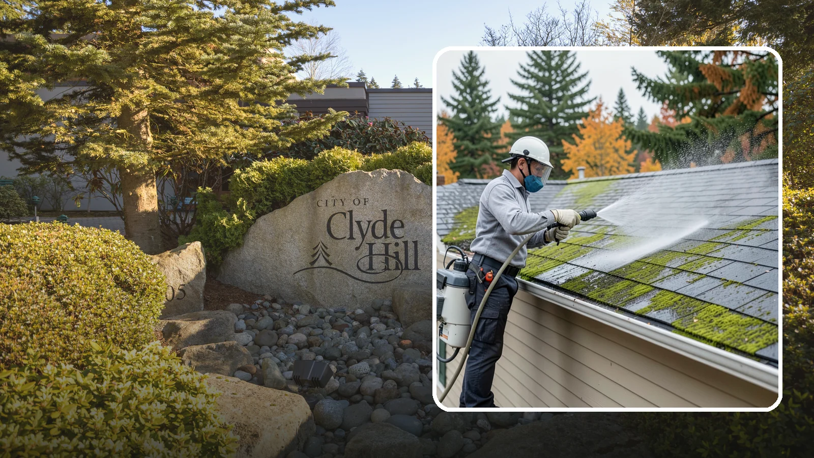 House Wash & Roof Cleaning Package in Clyde Hill, King County, WA - We combine a full house soft wash with a roof cleaning to tackle the two biggest algae targets on your Washington home in one...