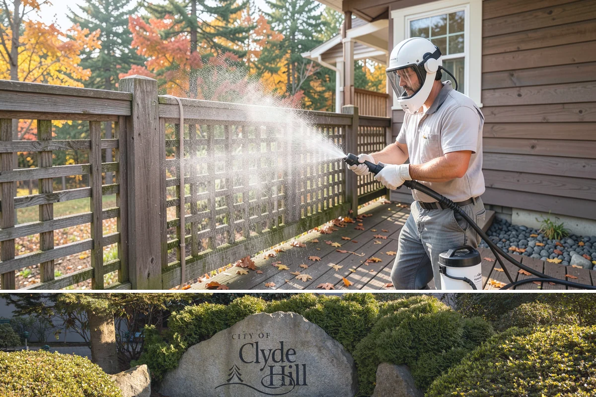 House Wash & Roof Cleaning Package in Clyde Hill, King County, WA - Book this package in late spring or summer when a stretch of dry days lets both surfaces cure clean.