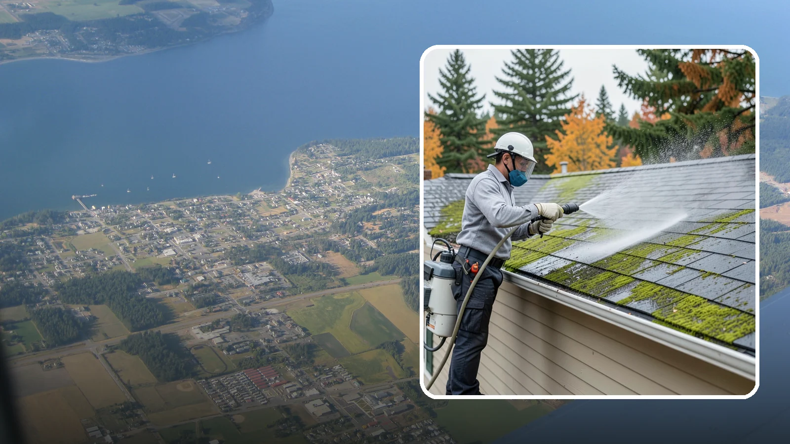 House Wash & Roof Cleaning Package in Coupeville, Island County, WA - We combine a full house soft wash with a roof cleaning to tackle the two biggest algae targets on your Washington home in one...