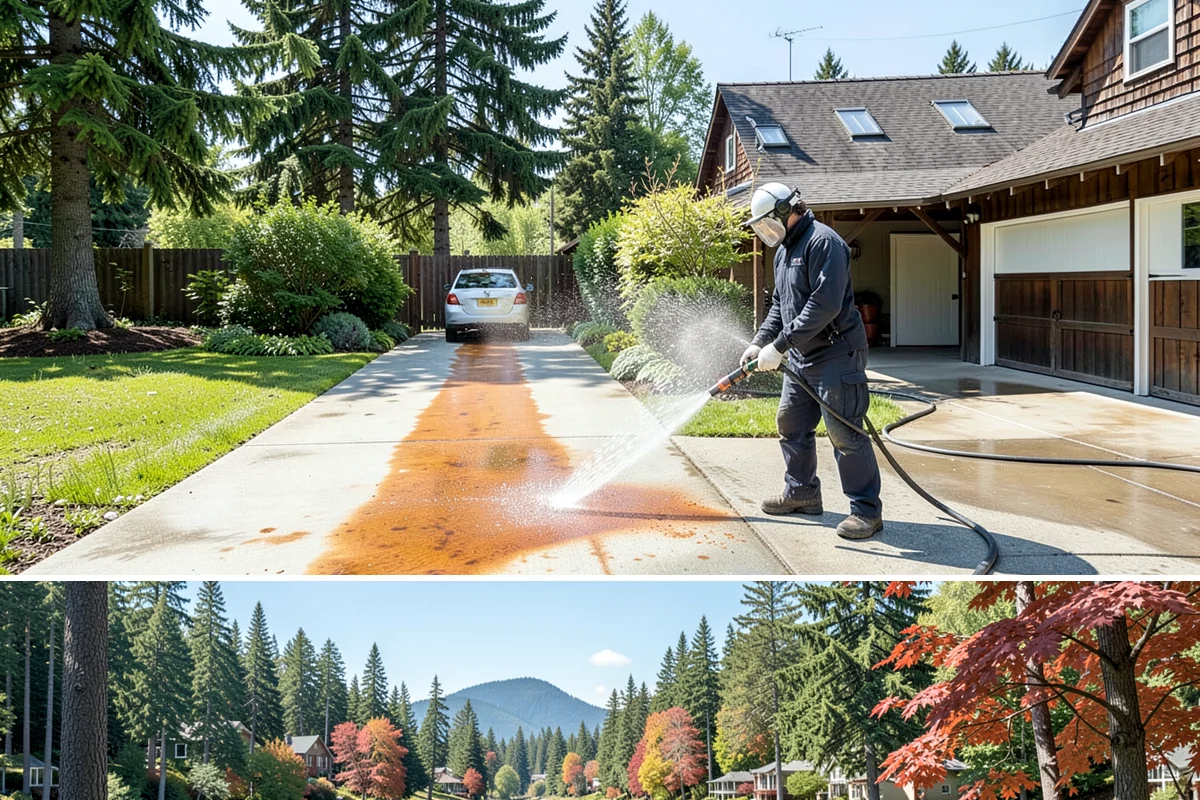 House Wash & Roof Cleaning Package in Covington, King County, WA - Book this package in late spring or summer when a stretch of dry days lets both surfaces cure clean.