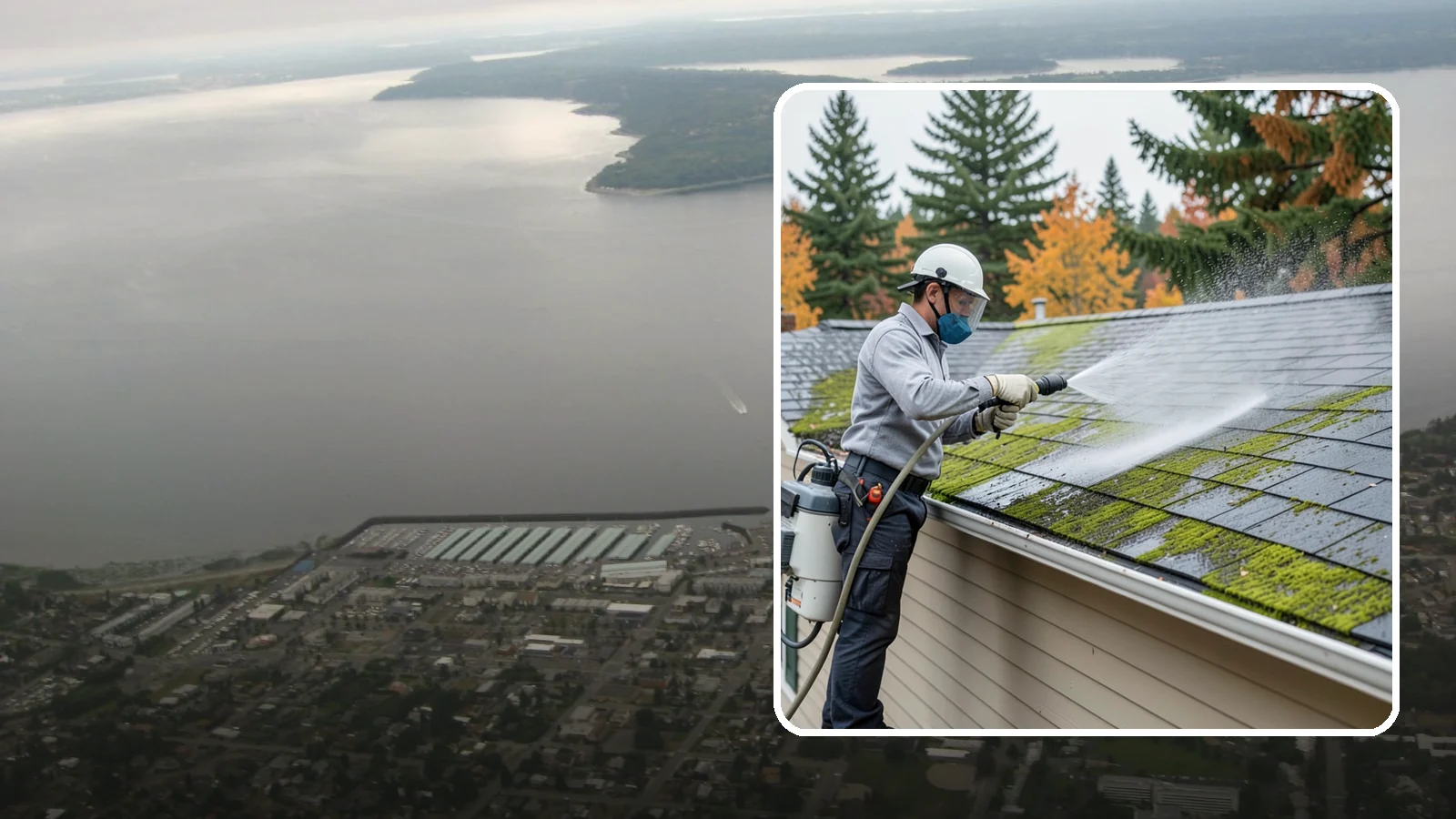 House Wash & Roof Cleaning Package in Des Moines, King County, WA - We combine a full house soft wash with a roof cleaning to tackle the two biggest algae targets on your Washington home in one...
