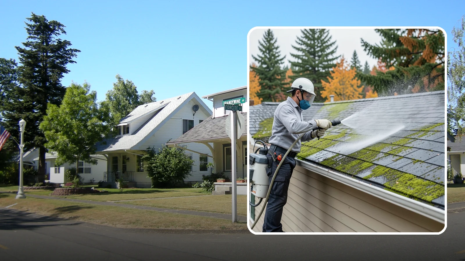 House Wash & Roof Cleaning Package in DuPont, Pierce County, WA - We combine a full house soft wash with a roof cleaning to tackle the two biggest algae targets on your Washington home in one...