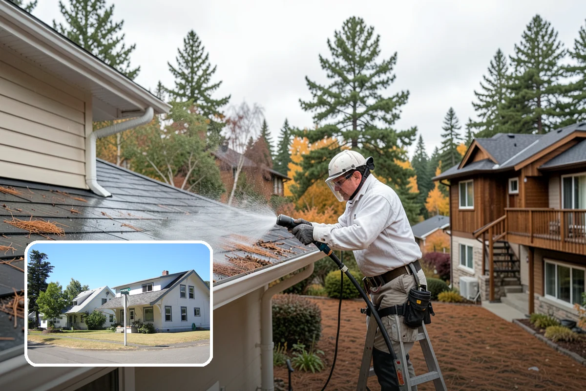 House Wash & Roof Cleaning Package in DuPont, Pierce County, WA - Addresses the two fastest-greening surfaces in one trip