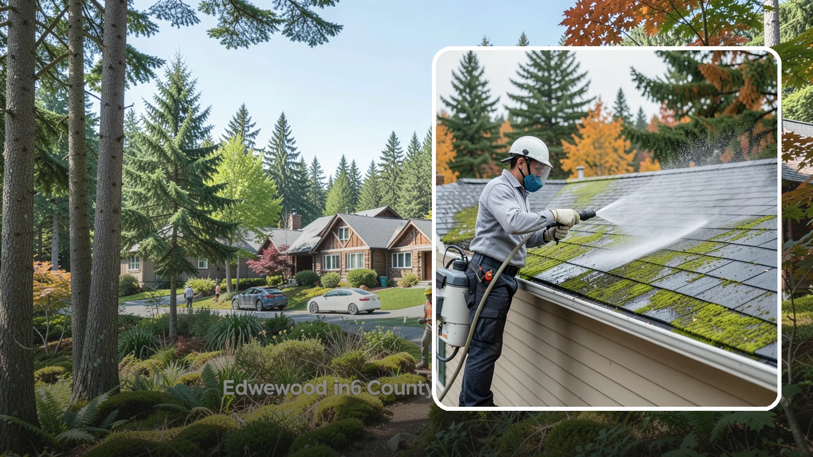 House Wash & Roof Cleaning Package in Edgewood, Pierce County, WA - We combine a full house soft wash with a roof cleaning to tackle the two biggest algae targets on your Washington home in one...