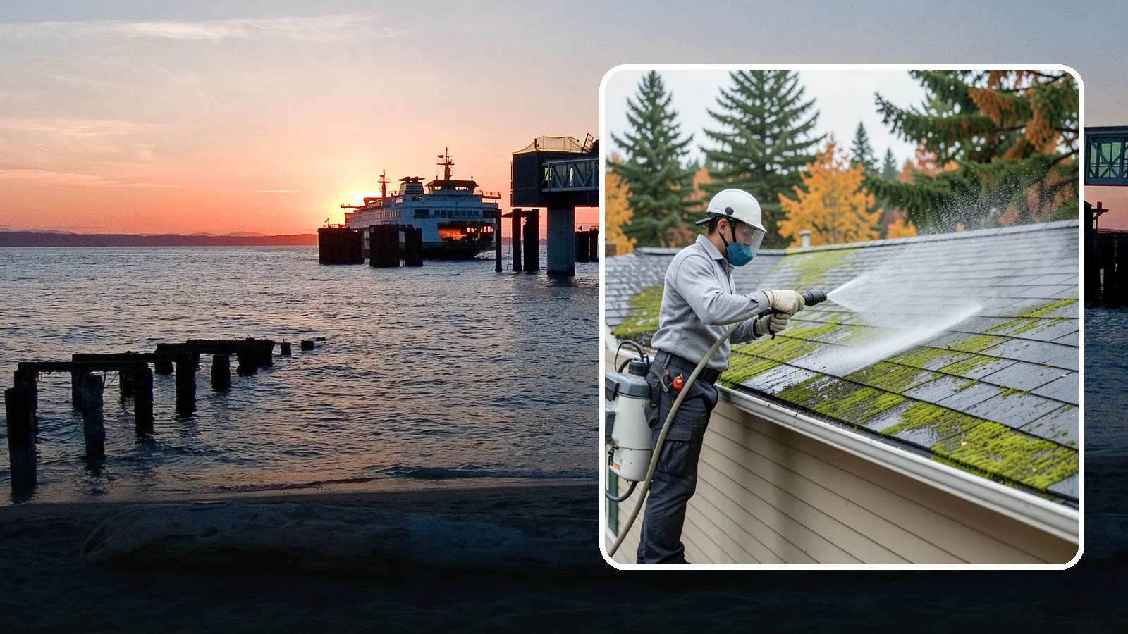 House Wash & Roof Cleaning Package in Edmonds, Snohomish County, WA - We combine a full house soft wash with a roof cleaning to tackle the two biggest algae targets on your Washington home in one...