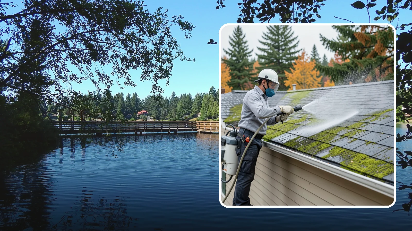 House Wash & Roof Cleaning Package in Federal Way, King County, WA - We combine a full house soft wash with a roof cleaning to tackle the two biggest algae targets on your Washington home in one...