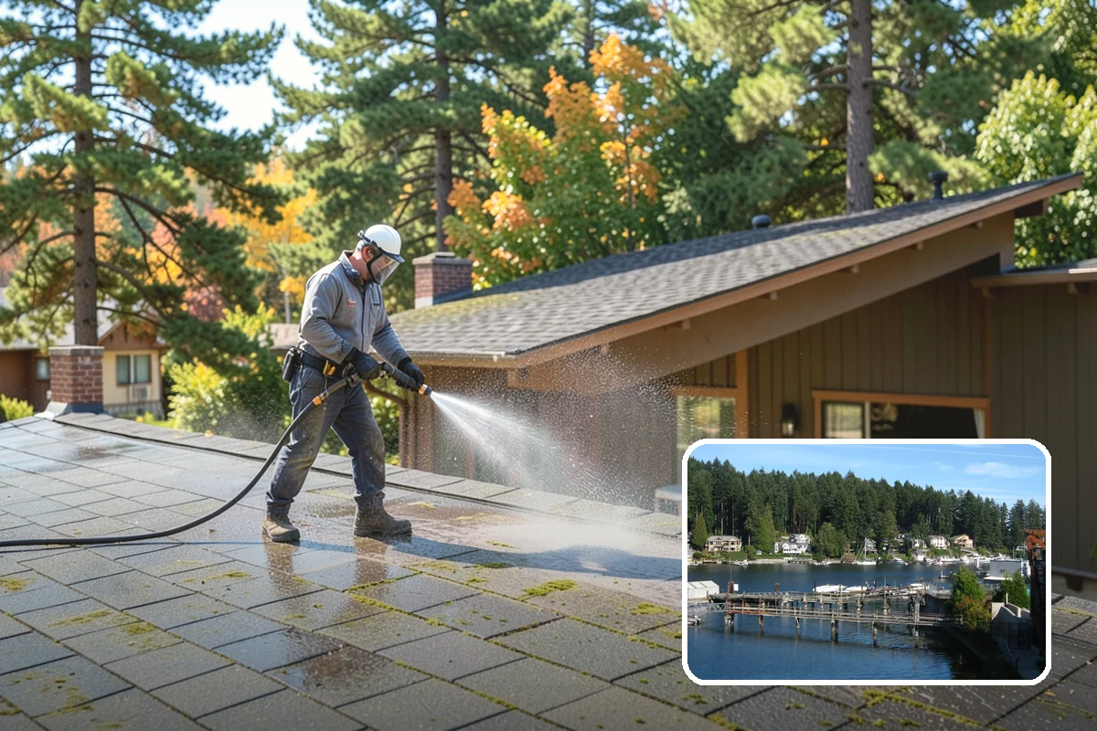 House Wash & Roof Cleaning Package in Gig Harbor, Pierce County, WA - Addresses the two fastest-greening surfaces in one trip