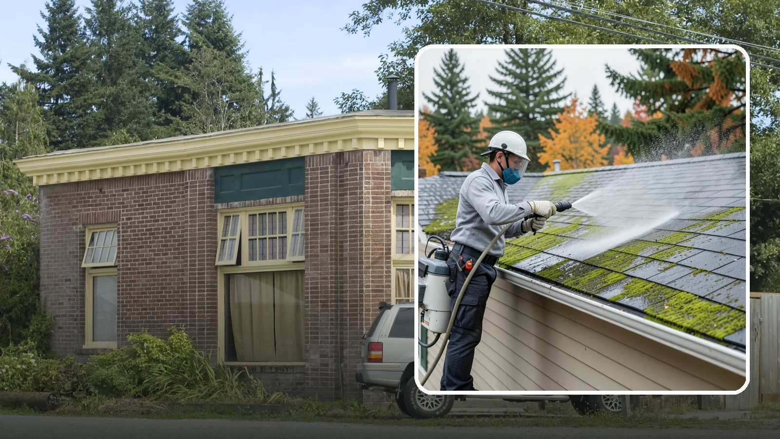 House Wash & Roof Cleaning Package in Hamilton, Skagit County, WA - We combine a full house soft wash with a roof cleaning to tackle the two biggest algae targets on your Washington home in one...