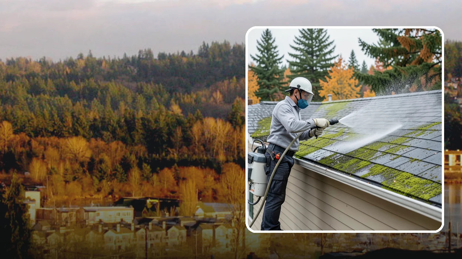 House Wash & Roof Cleaning Package in Kenmore, King County, WA - We combine a full house soft wash with a roof cleaning to tackle the two biggest algae targets on your Washington home in one...