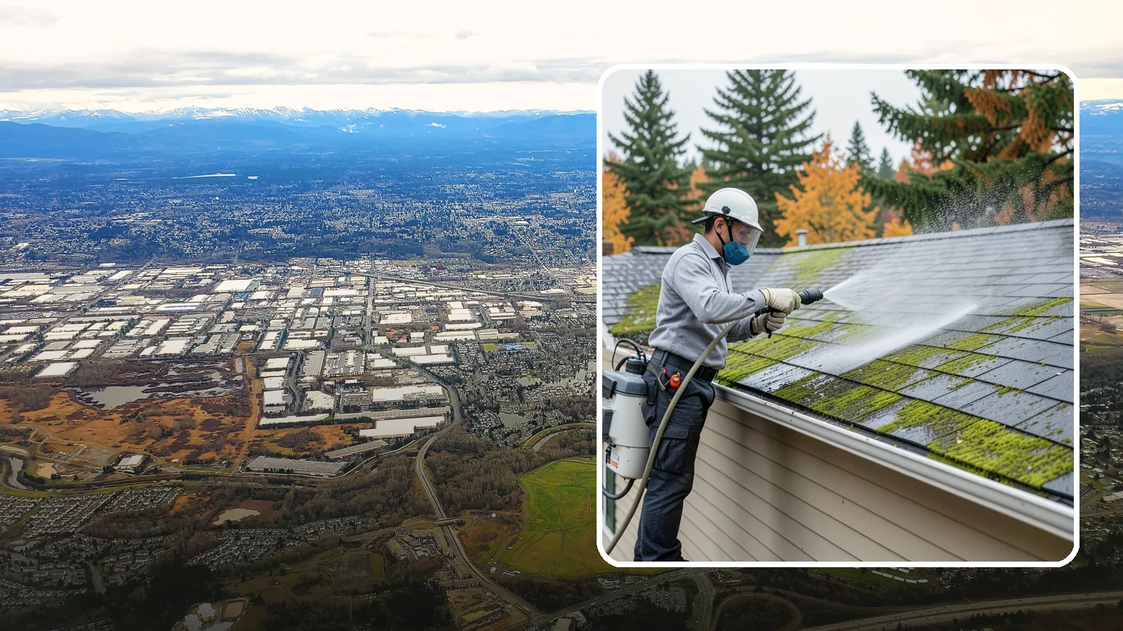 House Wash & Roof Cleaning Package in Kent, King County, WA - We combine a full house soft wash with a roof cleaning to tackle the two biggest algae targets on your Washington home in one...