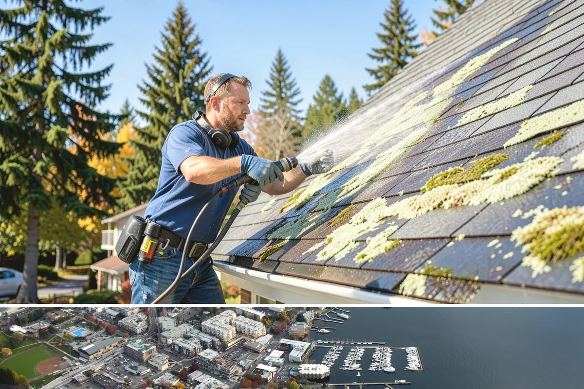 House Wash & Roof Cleaning Package in Kirkland, King County, WA - Book this package in late spring or summer when a stretch of dry days lets both surfaces cure clean.