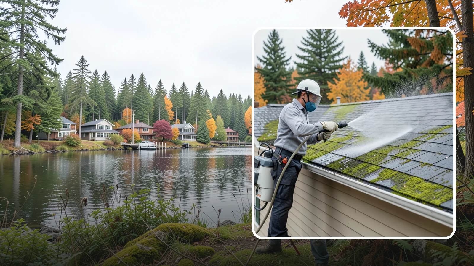 House Wash & Roof Cleaning Package in La Conner, Skagit County, WA - We combine a full house soft wash with a roof cleaning to tackle the two biggest algae targets on your Washington home in one...