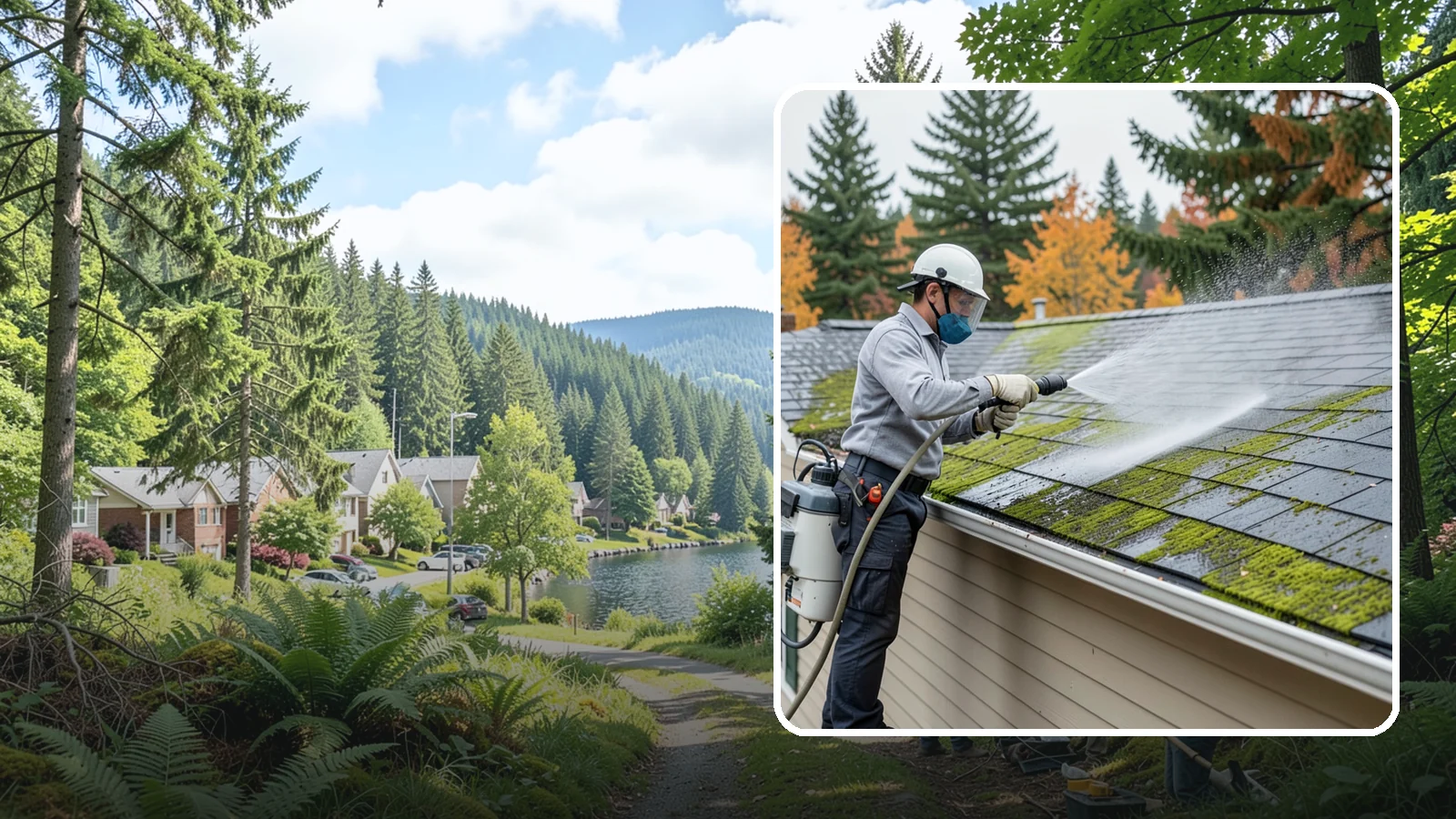 House Wash & Roof Cleaning Package in Lake Forest Park, King County, WA - We combine a full house soft wash with a roof cleaning to tackle the two biggest algae targets on your Washington home in one...