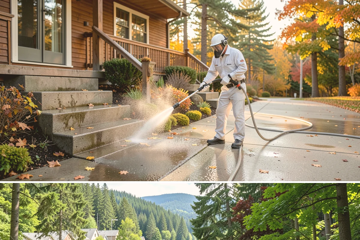 House Wash & Roof Cleaning Package in Lake Forest Park, King County, WA - Book this package in late spring or summer when a stretch of dry days lets both surfaces cure clean.