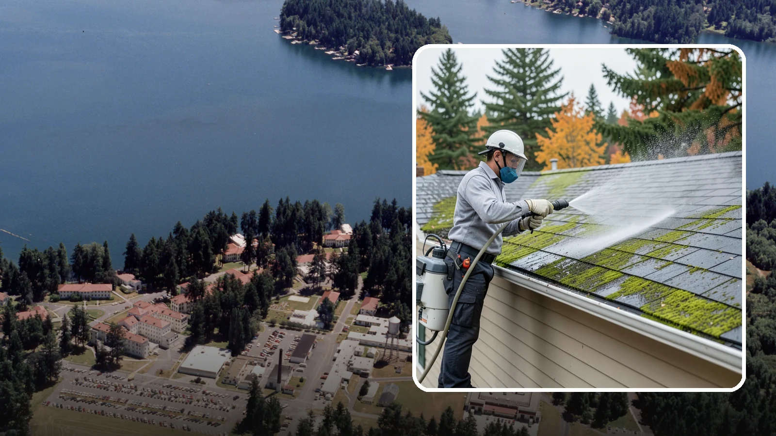 House Wash & Roof Cleaning Package in Lakewood, Pierce County, WA - We combine a full house soft wash with a roof cleaning to tackle the two biggest algae targets on your Washington home in one...