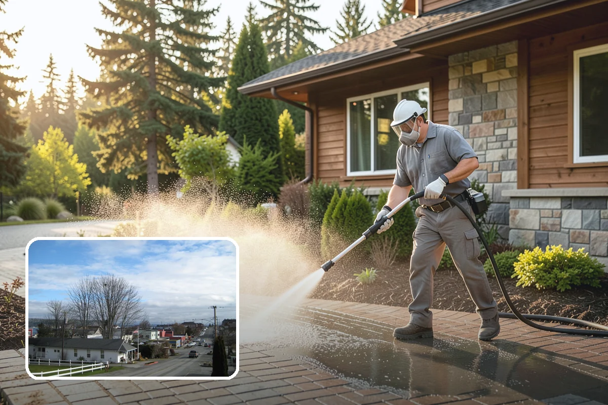 House Wash & Roof Cleaning Package in Langley, Island County, WA - Addresses the two fastest-greening surfaces in one trip