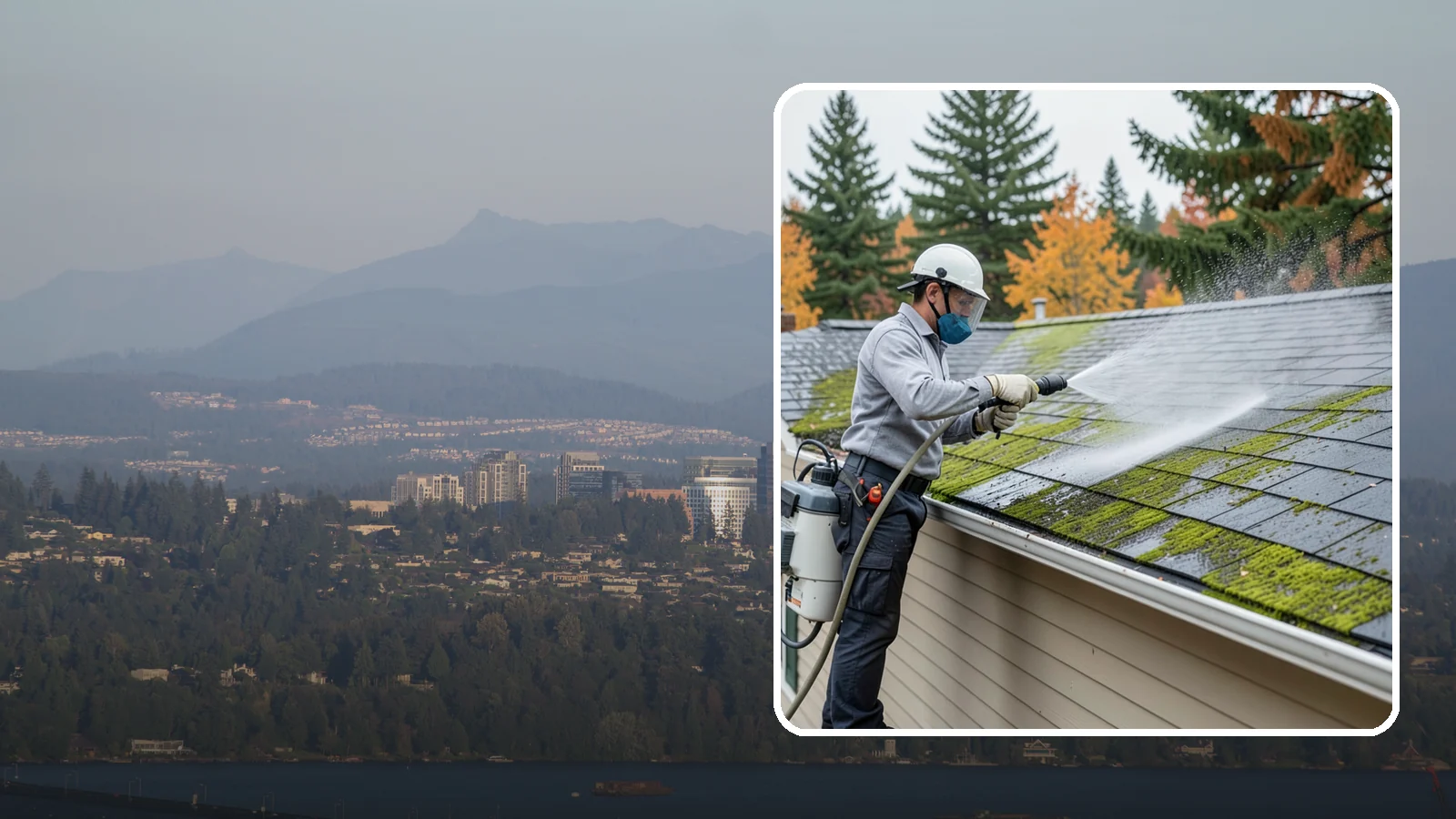 House Wash & Roof Cleaning Package in Medina, King County, WA - We combine a full house soft wash with a roof cleaning to tackle the two biggest algae targets on your Washington home in one...