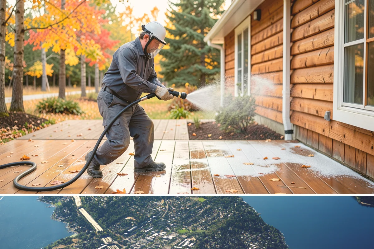 House Wash & Roof Cleaning Package in Mercer Island, King County, WA - Book this package in late spring or summer when a stretch of dry days lets both surfaces cure clean.