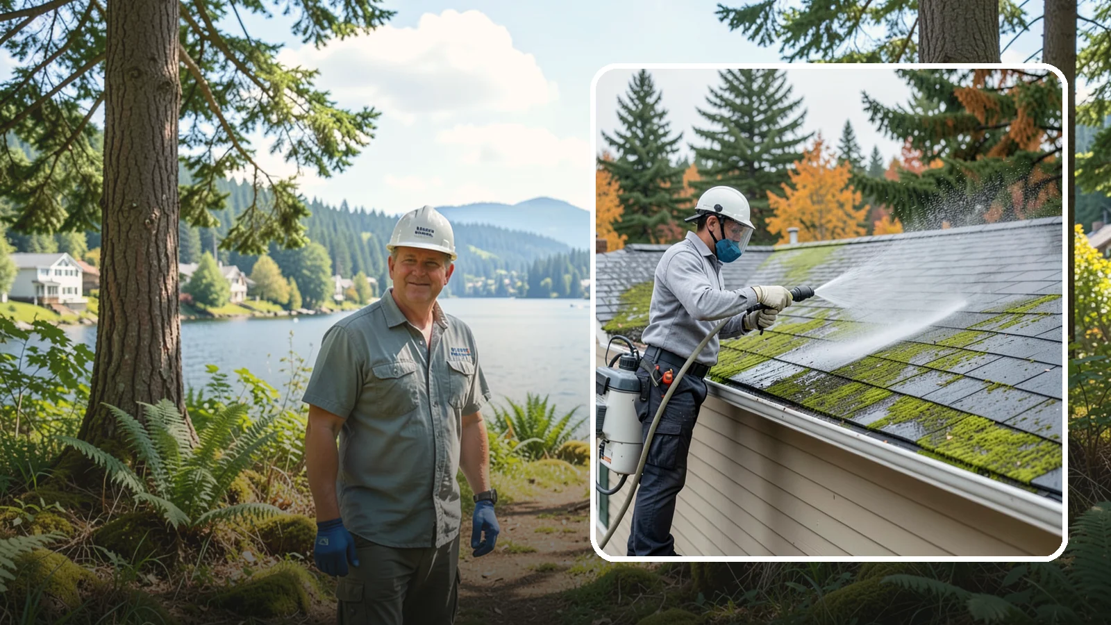 House Wash & Roof Cleaning Package in Milton, King County, WA - We combine a full house soft wash with a roof cleaning to tackle the two biggest algae targets on your Washington home in one...