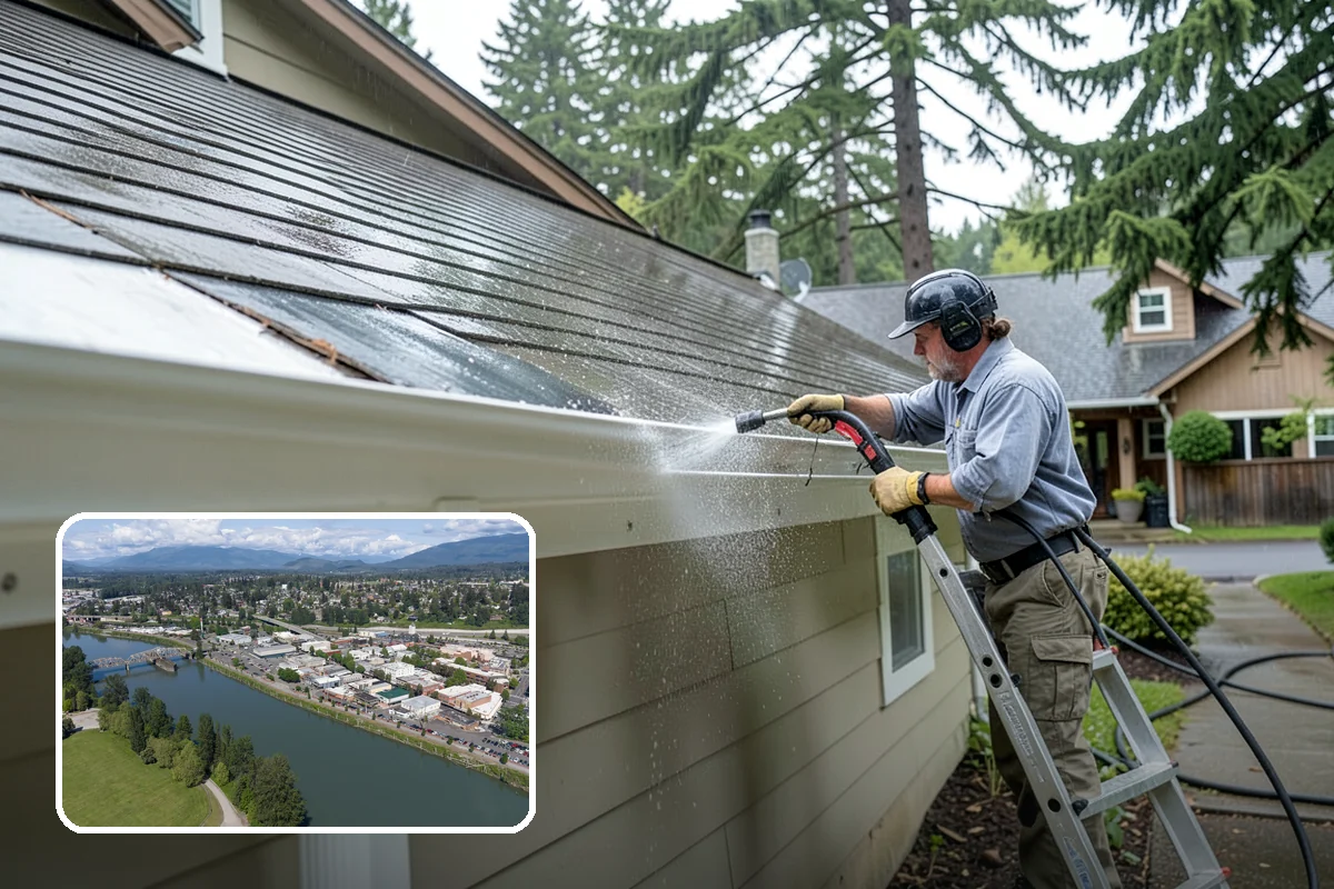 House Wash & Roof Cleaning Package in Mount Vernon, Skagit County, WA - Addresses the two fastest-greening surfaces in one trip