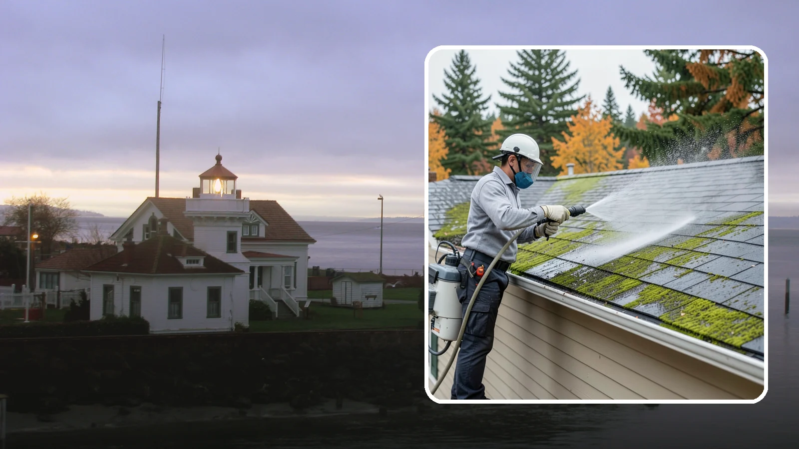 House Wash & Roof Cleaning Package in Mukilteo, Snohomish County, WA - We combine a full house soft wash with a roof cleaning to tackle the two biggest algae targets on your Washington home in one...